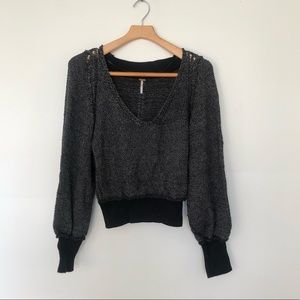 Black and gray knit long sleeve sweater by Free People